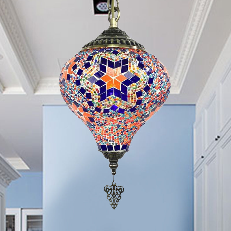 Bronze Coffee House Pendant Light Kit With Colorful Glass Shade / E