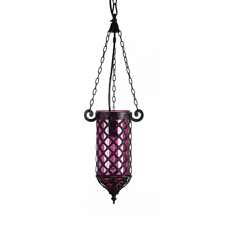 Pencil Glass Pendant Lamp - Antique Hanging Light Fixture With Blue/Green/Purple Tones For Living