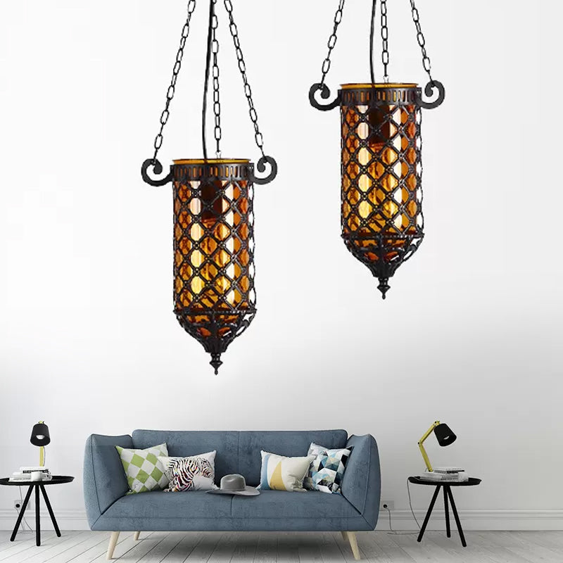 Pencil Glass Pendant Lamp - Antique Hanging Light Fixture With Blue/Green/Purple Tones For Living