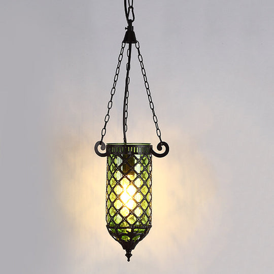 Pencil Glass Pendant Lamp - Antique Hanging Light Fixture With Blue/Green/Purple Tones For Living