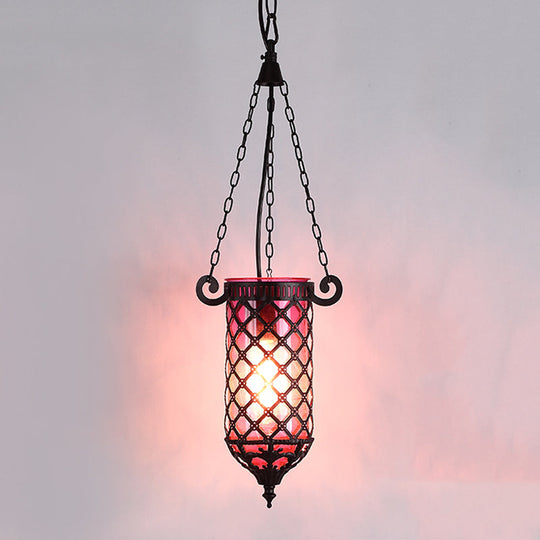 Pencil Glass Pendant Lamp - Antique Hanging Light Fixture With Blue/Green/Purple Tones For Living