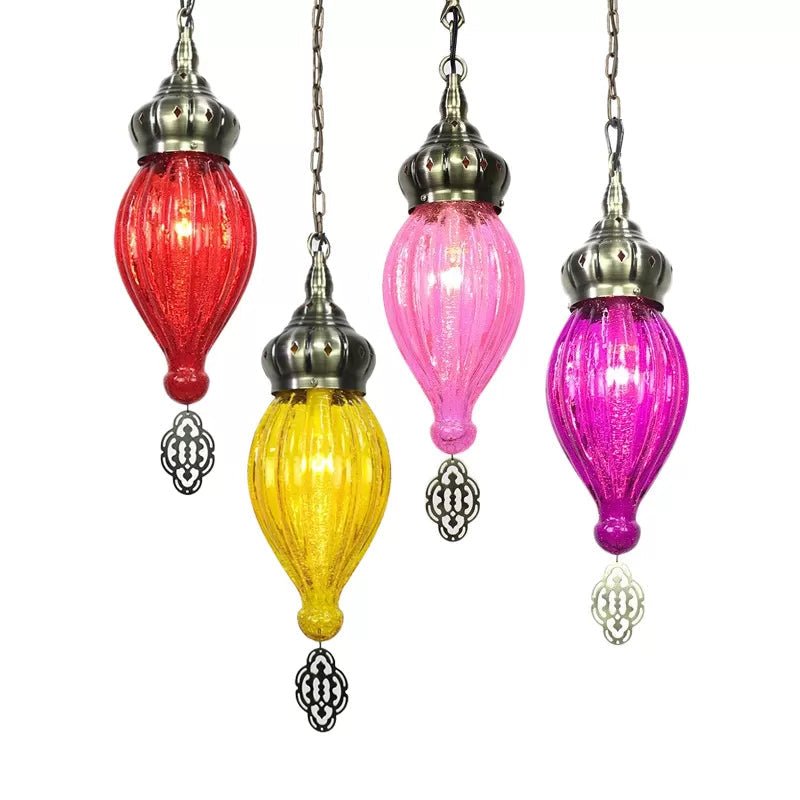 Suspension Pendant Light: Teardrop In Red/Pink/Yellow For Living Room - Traditional Style With 1/4