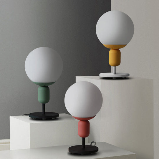 Macaron Spherical Night Lamp - White Glass Table Light For Childrens Bedroom