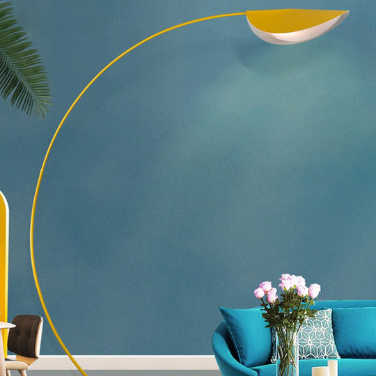 Macaron Arc Floor Lamp With Metallic Finish - 1-Light Stand Up Light For Living Room Bendable Shade