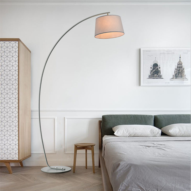 Metallic Fishing Rod Floor Lamp - Macaron 1 Head Stand Light With Lampshade