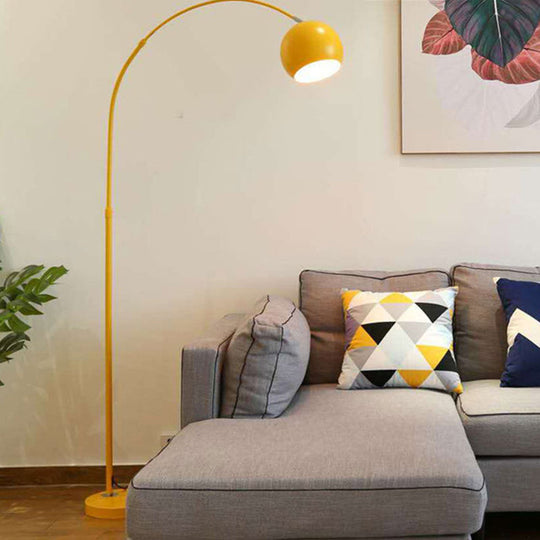 Macaron Metal Adjustable Fishing Rod Floor Lamp With Dome Shade Perfect For Bedroom Reading Yellow