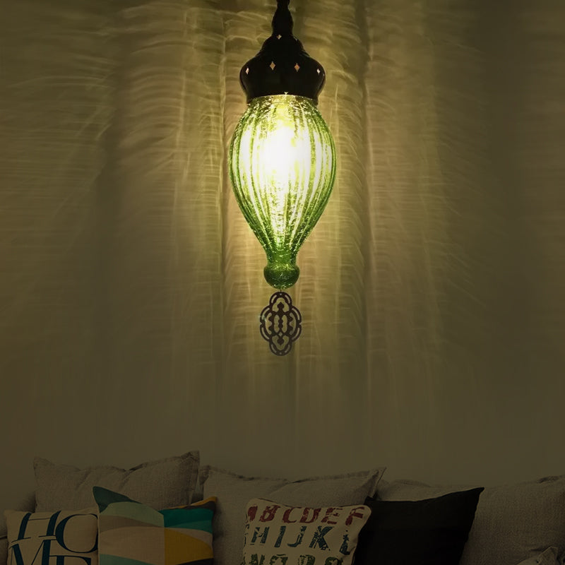 Ribbed Glass Droplet Hanging Lamp In Blue/Green/Taupe - Perfect For Bedroom Green / 1