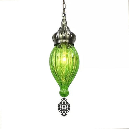 Ribbed Glass Droplet Hanging Lamp In Blue/Green/Taupe - Perfect For Bedroom