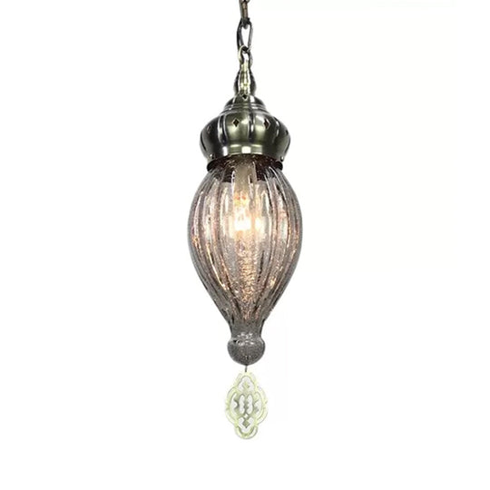 Ribbed Glass Droplet Hanging Lamp In Blue/Green/Taupe - Perfect For Bedroom