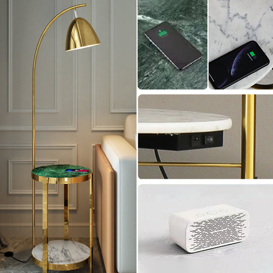 Modern Metal Floor Lamp With 2-Tiered Tray For Living Room Reading