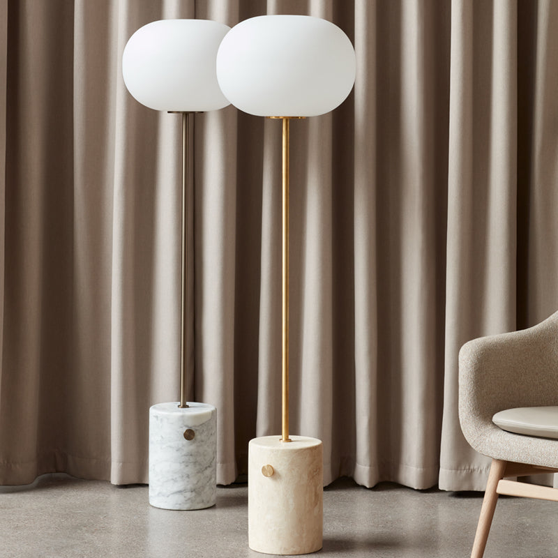 Minimalistic Cream Glass Floor Lamp With Marble Base - Single-Bulb Stand-Up Lighting