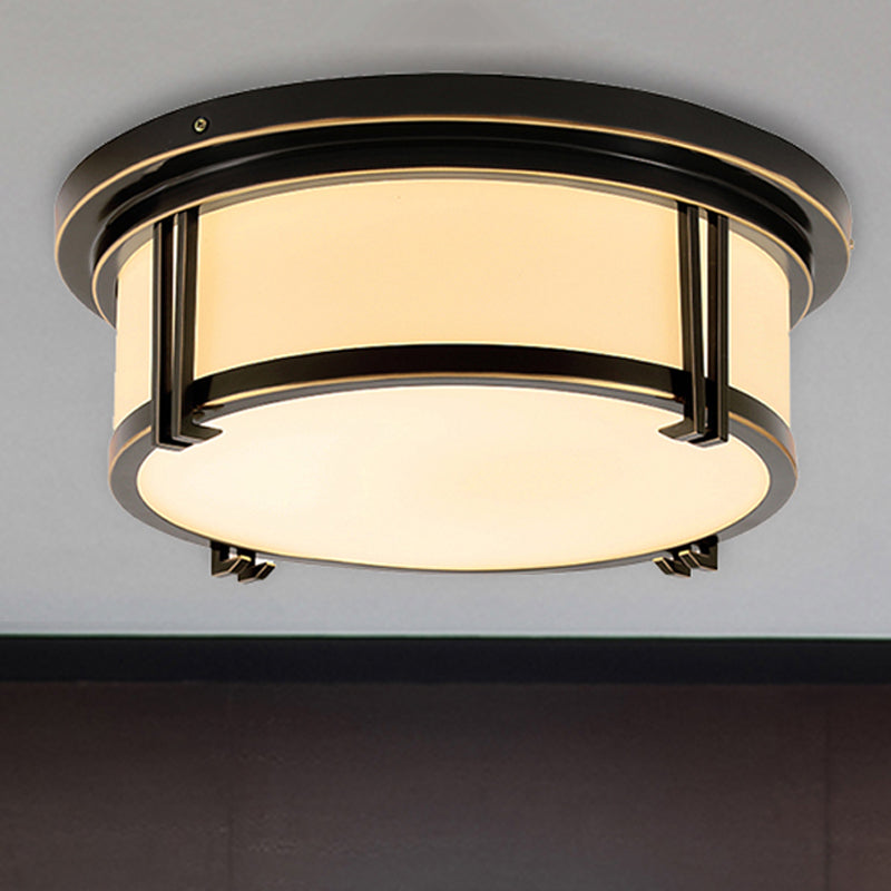 Classic Frosted Glass Led Flush Mount Lamp - Black/Brass Finish Warm/White Light Perfect Living