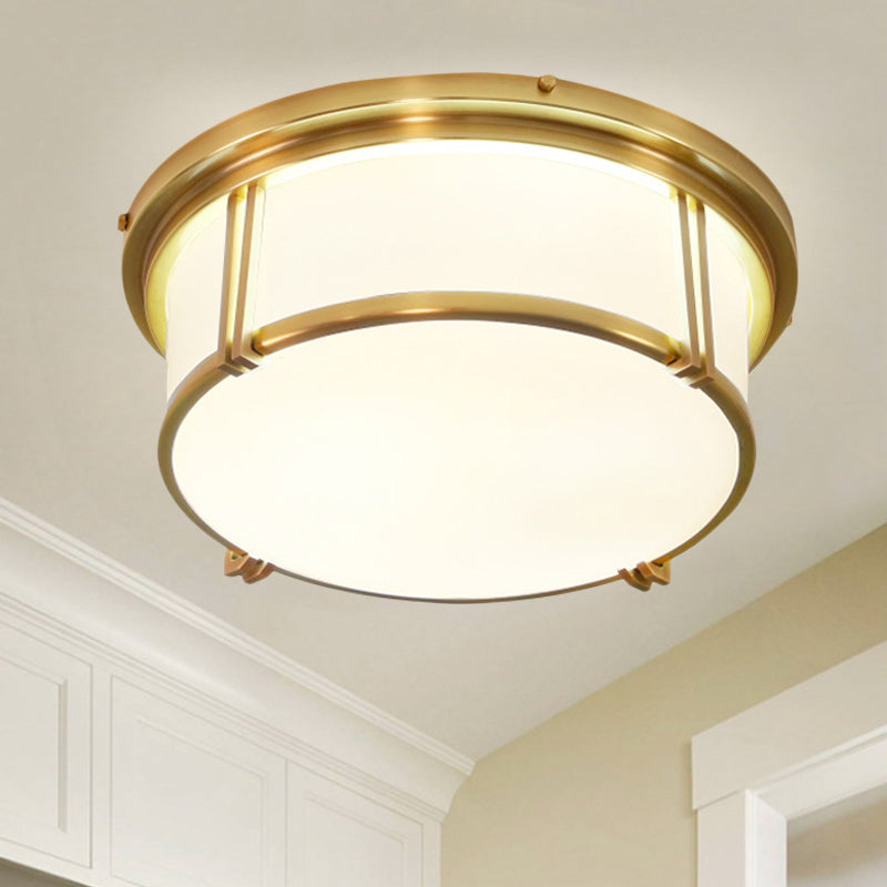 Classic Frosted Glass Led Flush Mount Lamp - Black/Brass Finish Warm/White Light Perfect Living Room