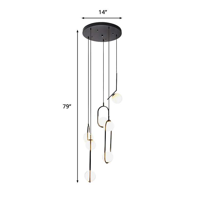 Auraolie - Modern Black Globe Multi Light Chandelier Simple Glass Pendant Lighting Fixture For