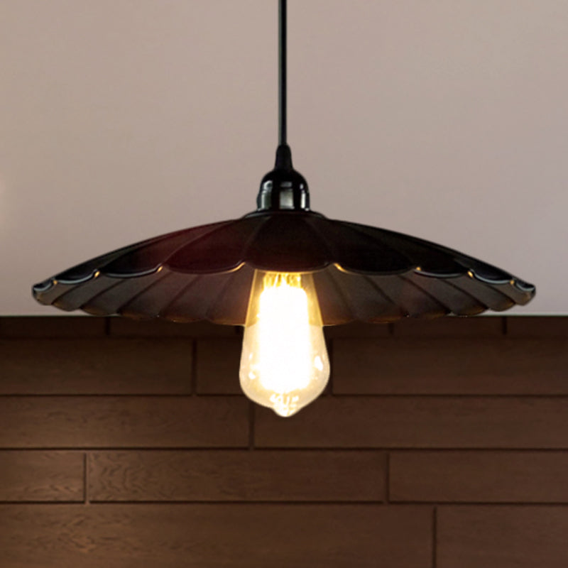 Scalloped Pendant Lamp - Antique Style 10/12 Dia 1 Head Metal Hanging Light Fixture For Kitchen