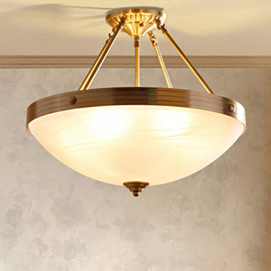 Traditional Frosted Glass Bowl Semi Flush Light - Gold 3 Lights For Dining Room 12’/16’/19.5’