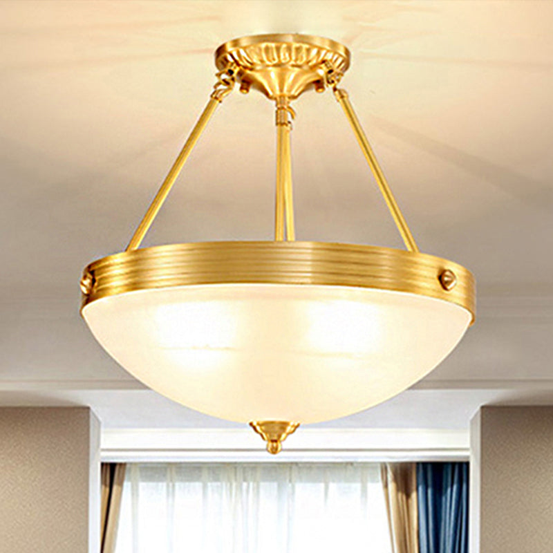 Traditional Frosted Glass Bowl Semi Flush Light - Gold 3 Lights For Dining Room 12’/16’/19.5’