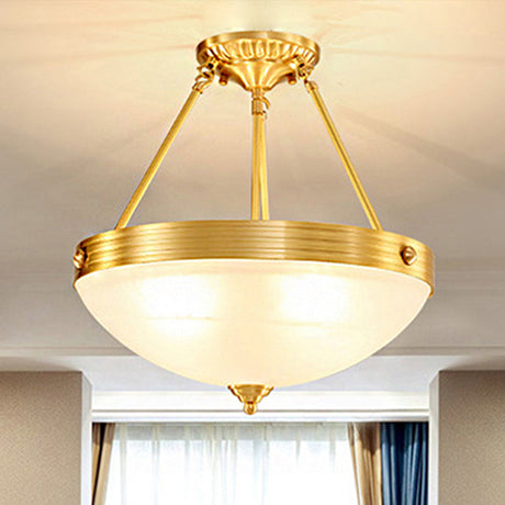 Traditional Frosted Glass Bowl Semi Flush Light - Gold 3 Lights For Dining Room 12/16/19.5 Wide / 12