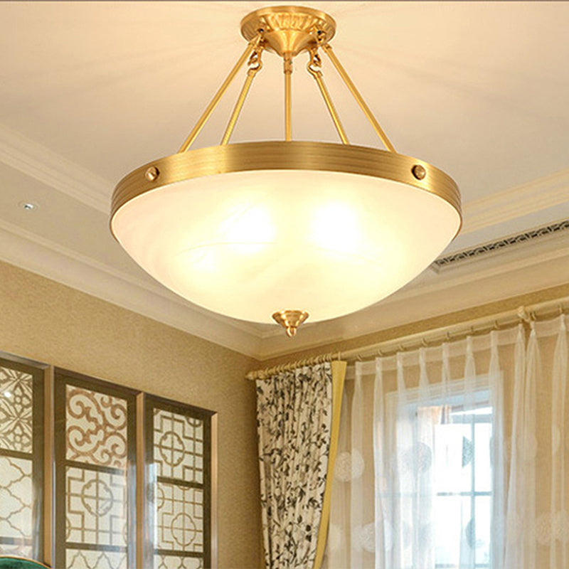 Traditional Frosted Glass Bowl Semi Flush Light - Gold 3 Lights For Dining Room 12’/16’/19.5’