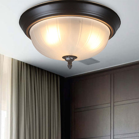 Traditional Frosted Glass Bowl Flushmount Light With 3 Black Ceiling Lighting Options - 13/15/19
