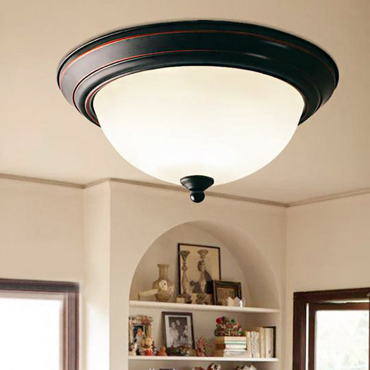 Traditional Flush Mount Led Ceiling Lamp - Black Bowl Design For Living Room (11’ 15’ 19’)