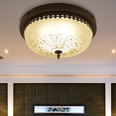 White Glass Flush Fixture With Traditional Design - 3/4 Lights Black Finish 14/18 Wide / 14