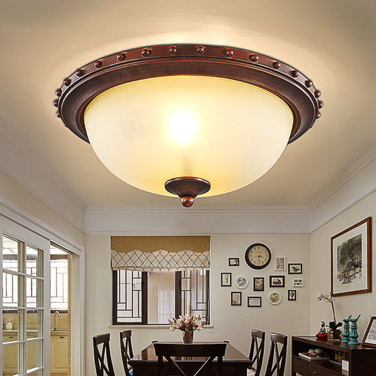 Bowl White Glass Ceiling Light With Traditional Flushmount Design - Bronze Finish 2/3 Lights Ideal