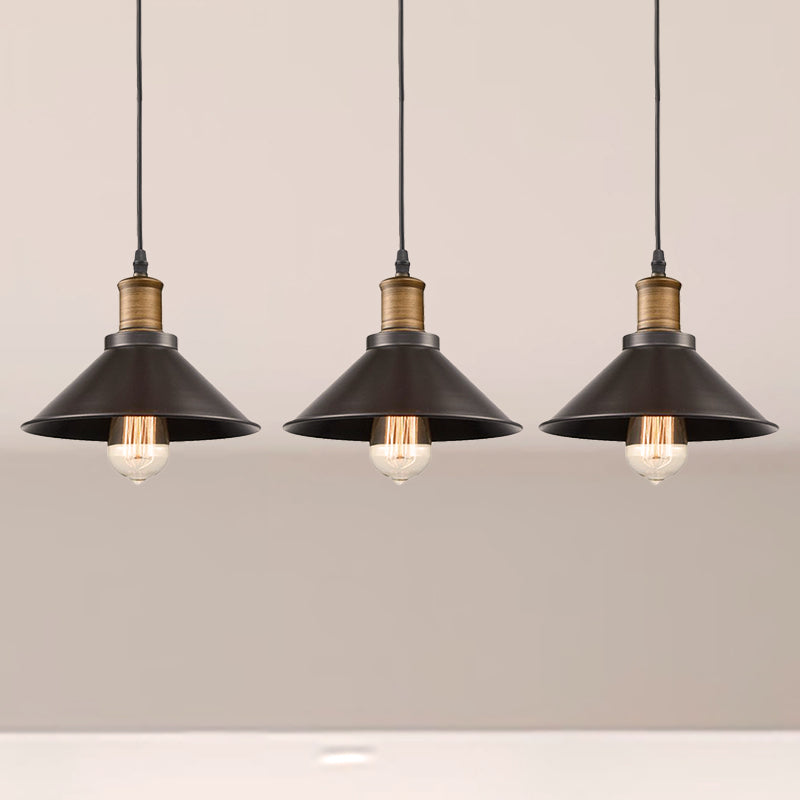 Vintage Metal Pendant Lights - Set Of 3 Cone Shades For Restaurants/Ceiling Hanging Black 1-Light