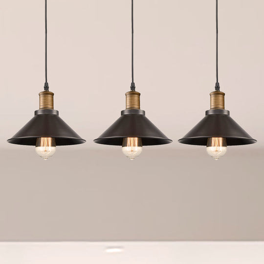 Vintage Metal Pendant Lights - Set Of 3 Cone Shades For Restaurants/Ceiling Hanging Black 1-Light