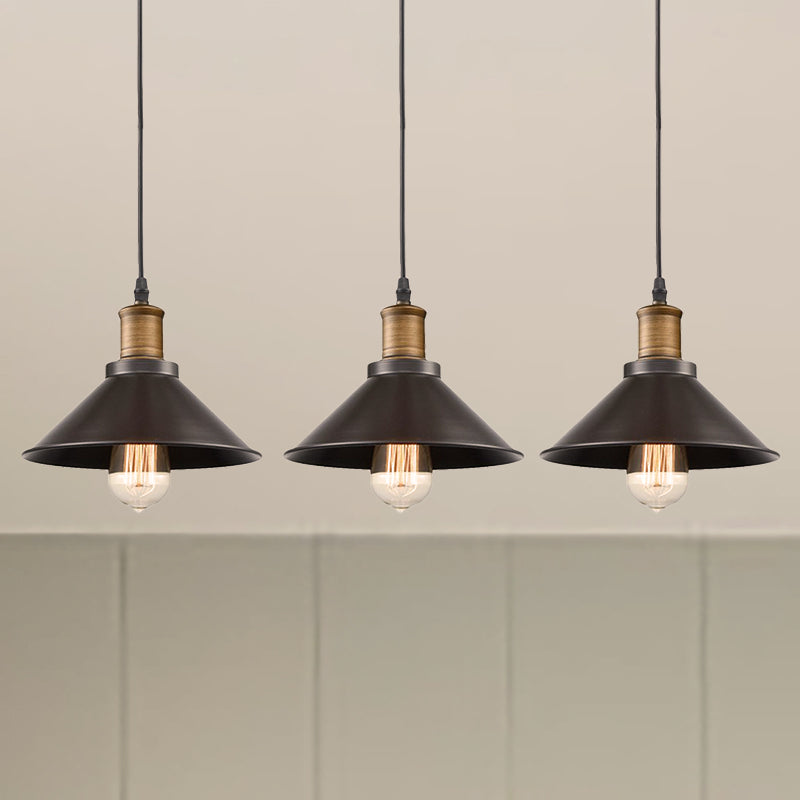 Vintage Metal Restaurant Pendant Light - 3 Pack Cone Shade Black Hanging Ceiling