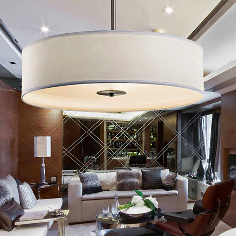 Traditional Drum Living Room Ceiling Light Fixture - Semi Mount White Fabric 4 Lights