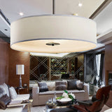 Traditional Drum Living Room Ceiling Light Fixture - Semi Mount White Fabric 4 Lights 16/19.5/23.5