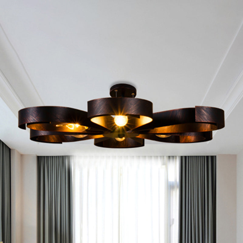 Vintage Bronze/Rust Flower Chandelier - Farmhouse Style 6-Light Pendant Light With Adjustable Cord