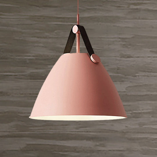 Modernist Conical Pendant Light 10.5/14 W 1-Bulb Metallic Suspension With Leather Strap Black/Blue