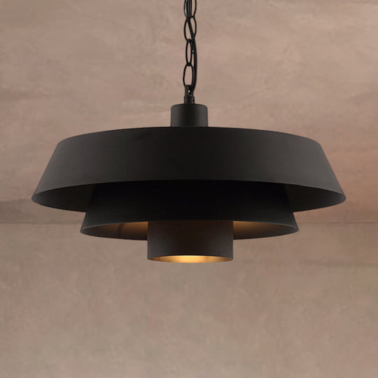 Barn Metal Pendant Lighting - Industrial Modern 1-Head Restaurant Hanging Light 2 Tiers Black