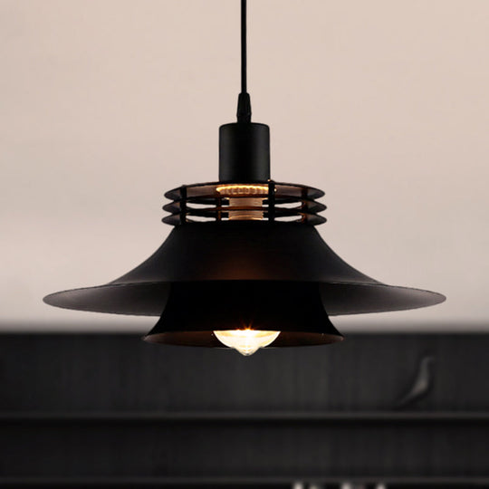 Retro Style Black Metal Pendant Lighting For Restaurant - 12.5/14 Wide 1 Bulb Flared Hanging Ceiling