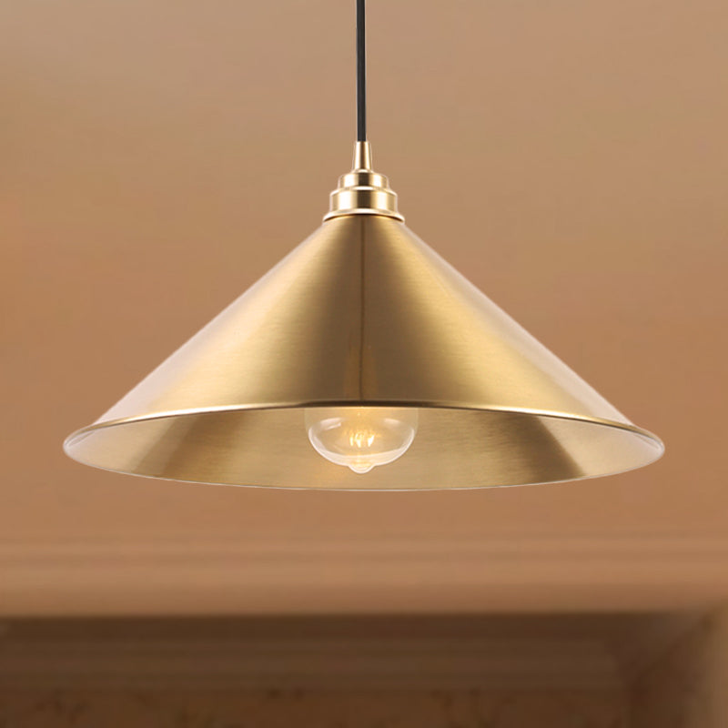 Metallic Vintage Brass Pendant Light With Conic Shade - Indoor Hanging Ceiling