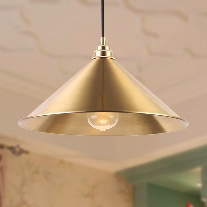 Metallic Vintage Brass Pendant Light With Conic Shade - Indoor Hanging Ceiling