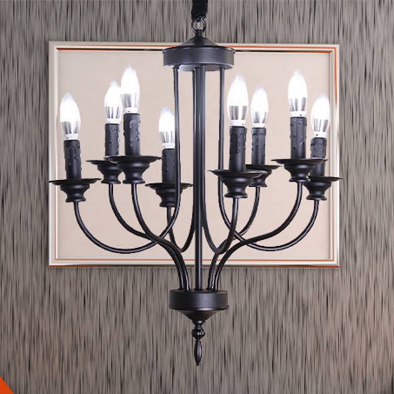 Rustic Lodge Black Chandelier - Multi Light Metallic Design With Exposed Bulbs Indoor Hanging Lamp
