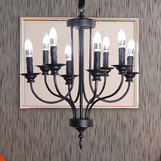 Rustic Lodge Black Chandelier - Multi Light Metallic Design With Exposed Bulbs Indoor Hanging Lamp