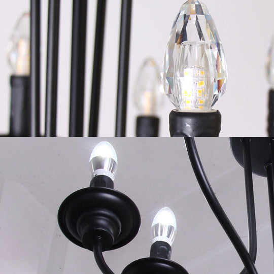 Rustic Lodge Black Chandelier - Multi Light Metallic Design With Exposed Bulbs Indoor Hanging Lamp