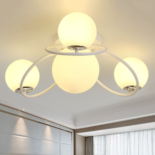 Classic 4-Light Opal Glass Semi-Flush Ceiling Fixture In Black/White For Living Room