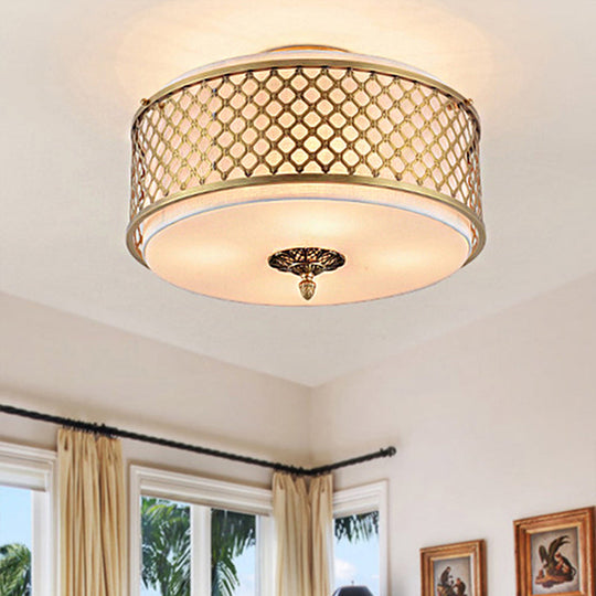 Classic Drum Metal Flush Mount Lamp Brass Finish 4/5 Lights 16’/19.5’ Wide Living Room Ceiling