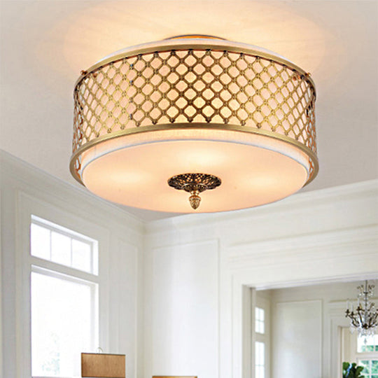 Classic Drum Metal Flush Mount Lamp Brass Finish 4/5 Lights 16’/19.5’ Wide Living Room Ceiling