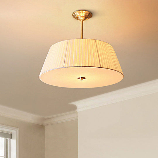 Classic White Semi Flush Mount Ceiling Fixture - 3/4 Lights With Drum Fabric Shade 16’/20’ Wide