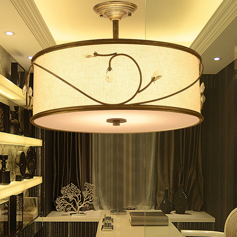 Classic Drum Fabric Semi Mount Ceiling Light - 5 Lights Flaxen 16’/19.5’ Wide / 19.5’