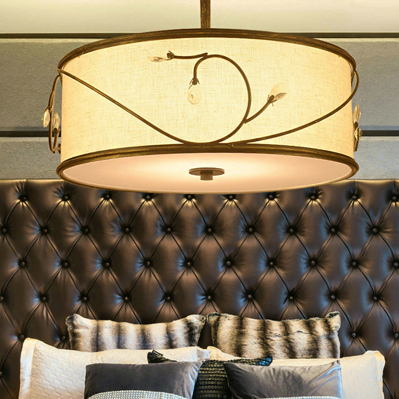 Classic Drum Fabric Semi Mount Ceiling Light - 5 Lights Flaxen 16’/19.5’ Wide