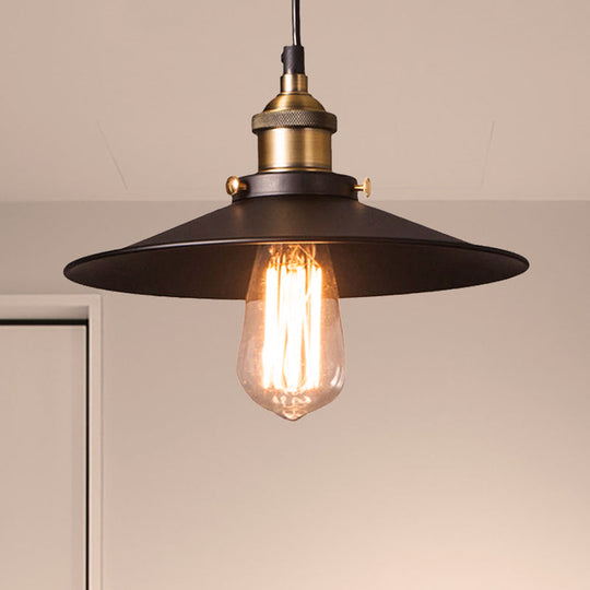 Stylish Retro Metal Shade Ceiling Pendant With 1 Bulb Ideal For Coffee Shops - Black 7’/8.5’ Width
