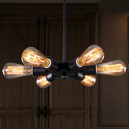 Adjustable Metallic Pendant Light With 6 Bulbs - Ideal For Study Room Industrial Exposed Chandelier