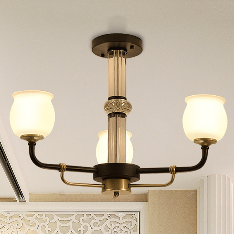 Black Glass Semi Flush Ceiling Light Fixture - Jar Shaped Traditional Design (3/6 Lights) For